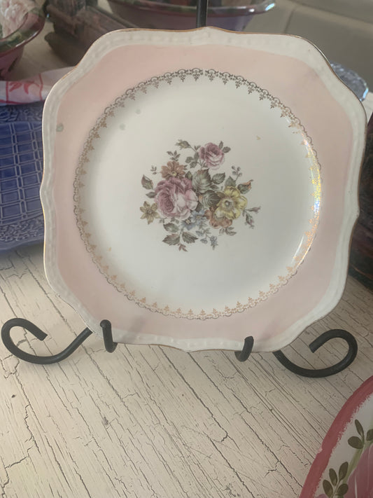 Vintage Homer Laughlin Pink  with Gold Trim Dessert Plates, Set of 3