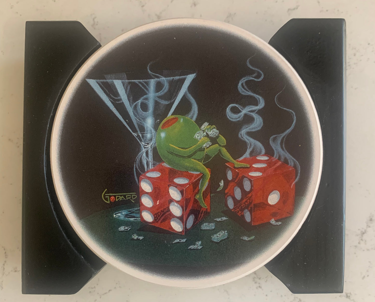 Set of 4 Michael Godard Oh My Godard Loaded Dice Ceramic Coasters