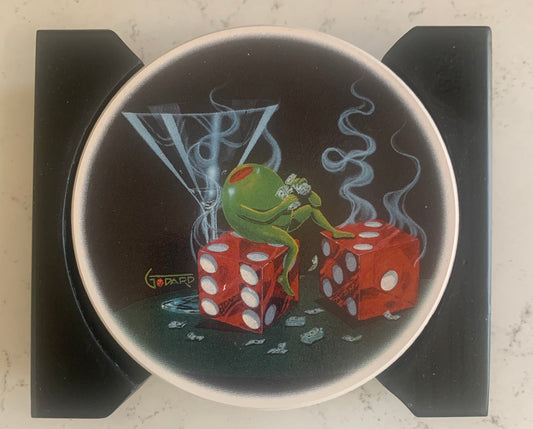 Set of 4 Michael Godard Oh My Godard Loaded Dice Ceramic Coasters