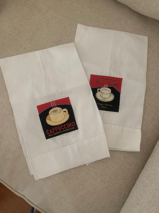 Cappuccino and Latte Kitchen Linen Towels - Embroidered