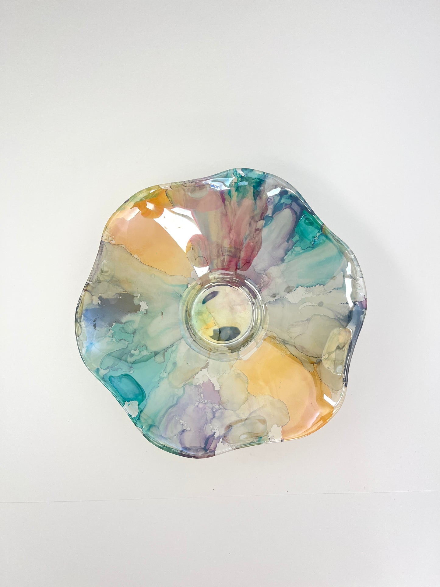 Watercolor Art Deco Style Art Glass Bowl