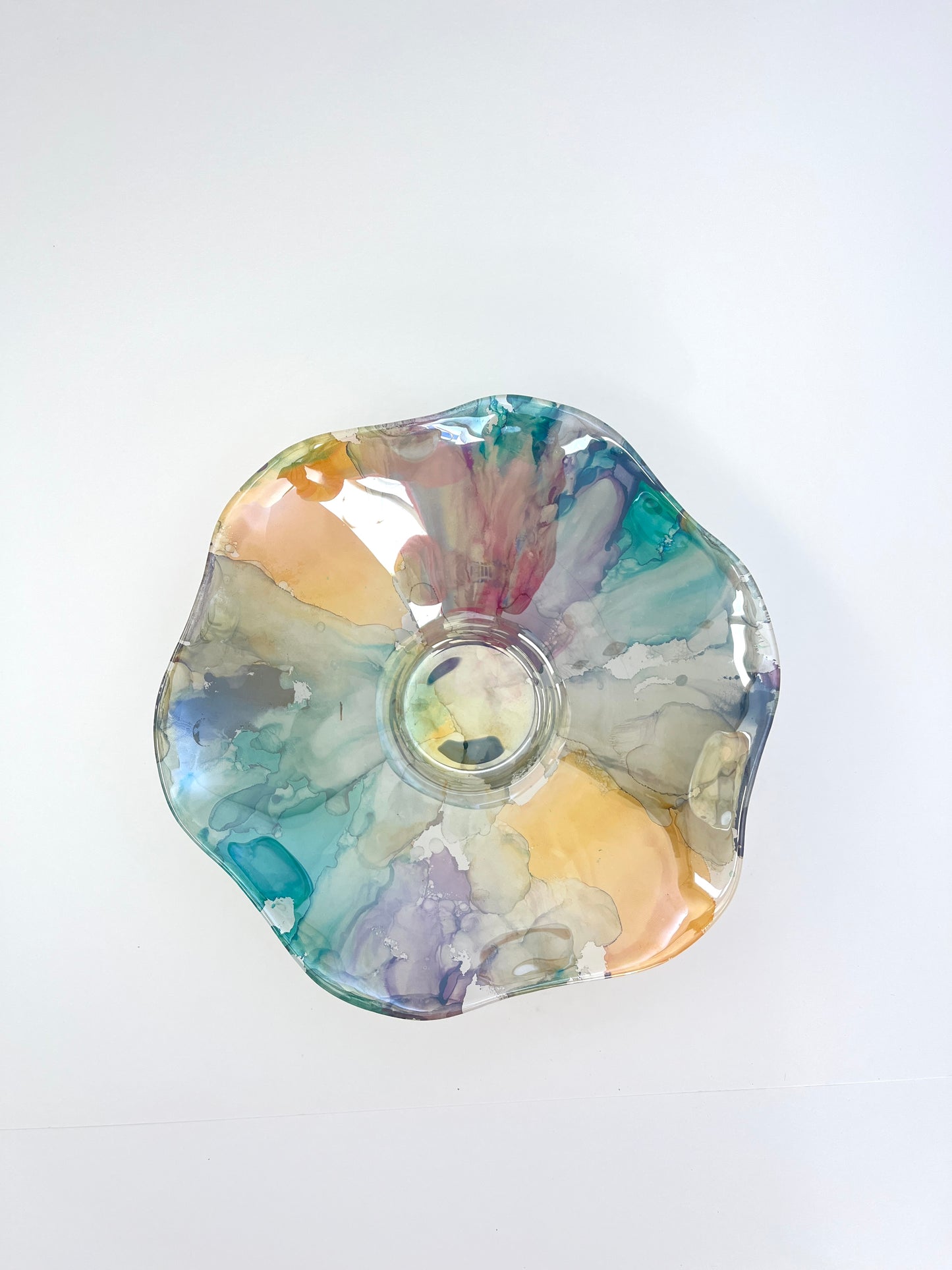 Watercolor Art Deco Style Art Glass Bowl