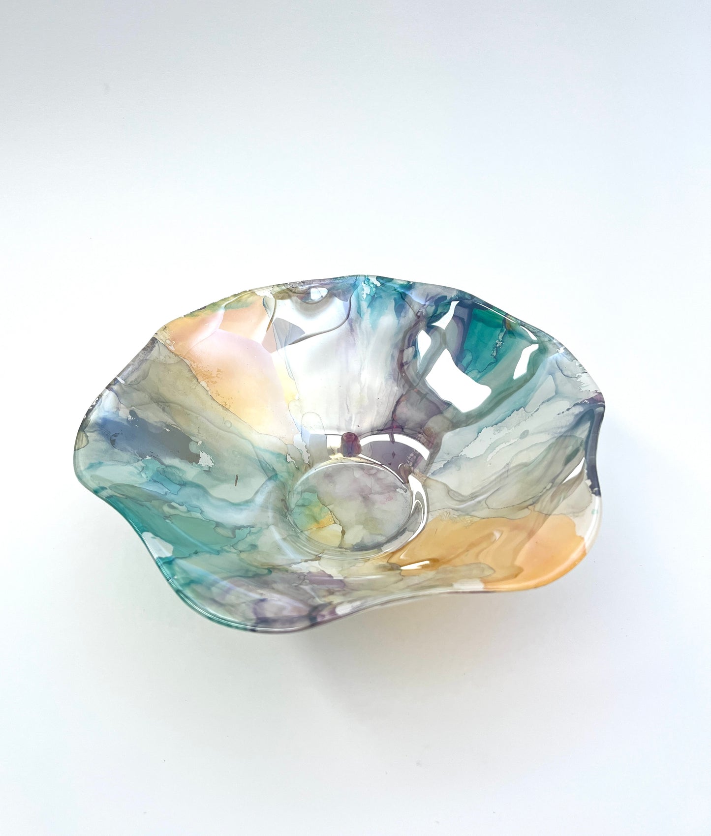 Watercolor Art Deco Style Art Glass Bowl