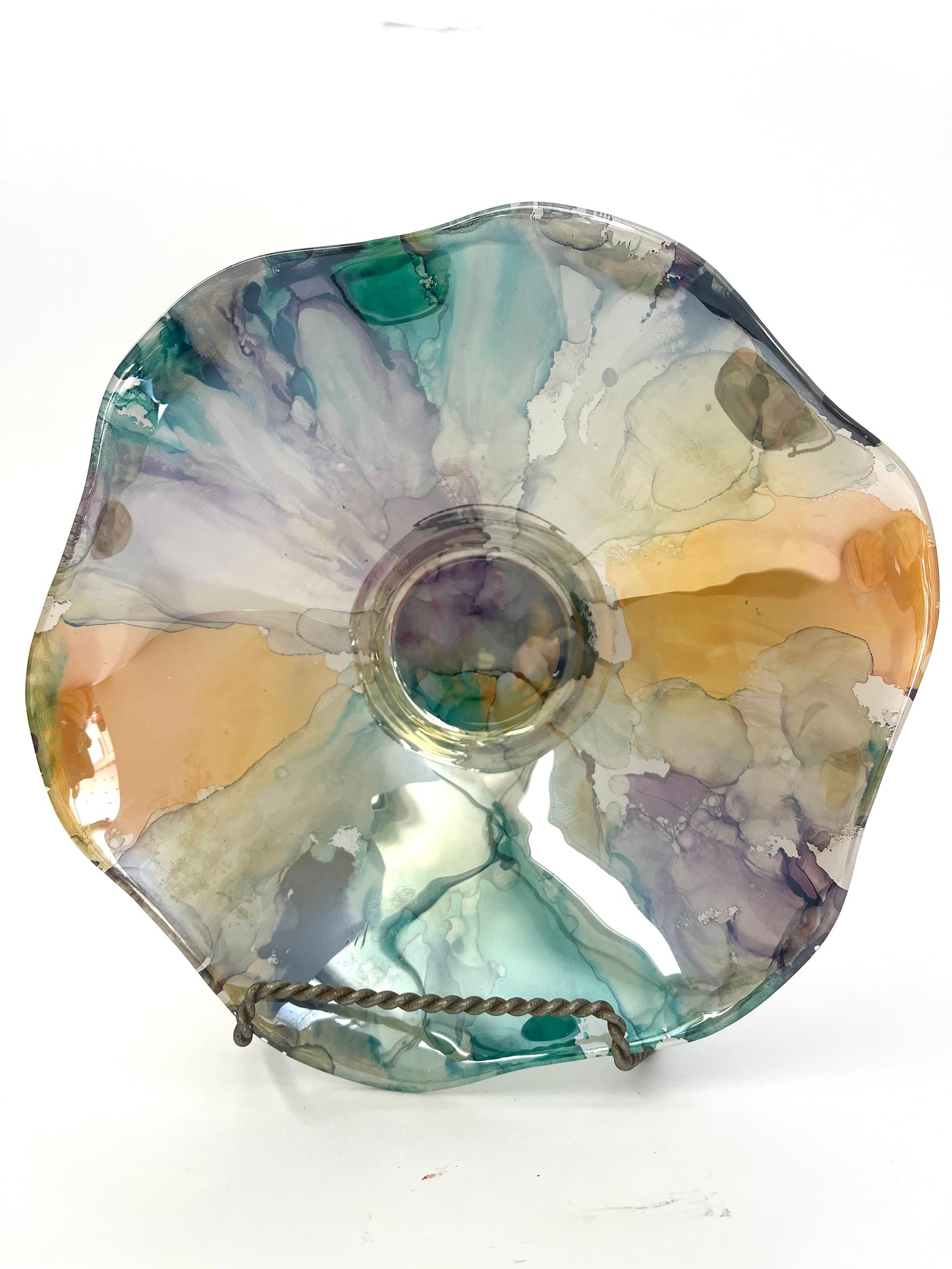 Watercolor Art Deco Style Art Glass Bowl