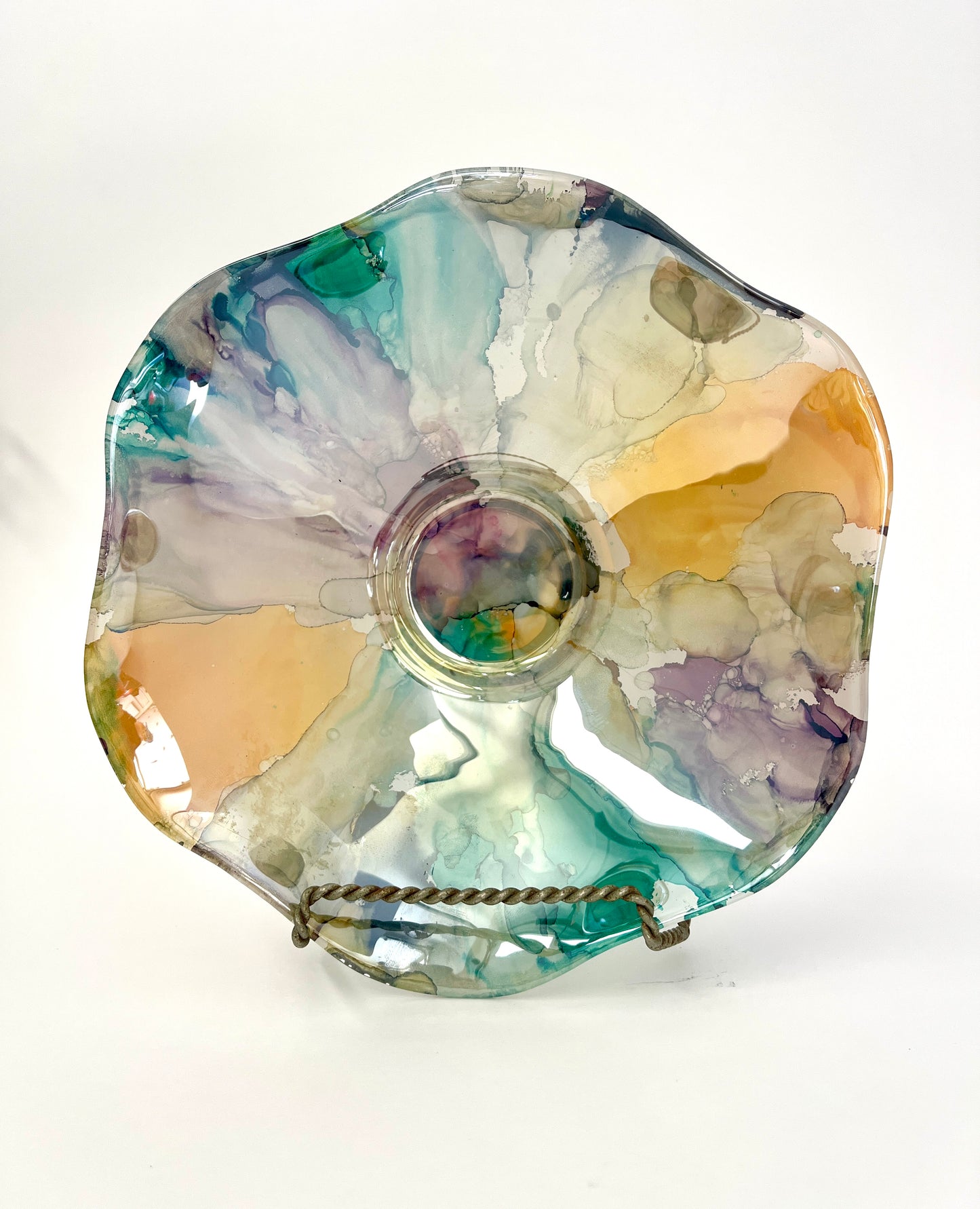 Watercolor Art Deco Style Art Glass Bowl
