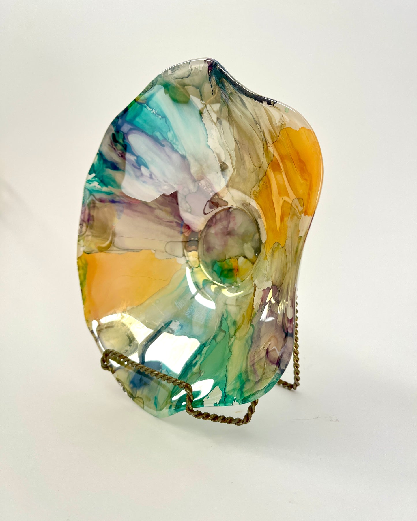 Watercolor Art Deco Style Art Glass Bowl