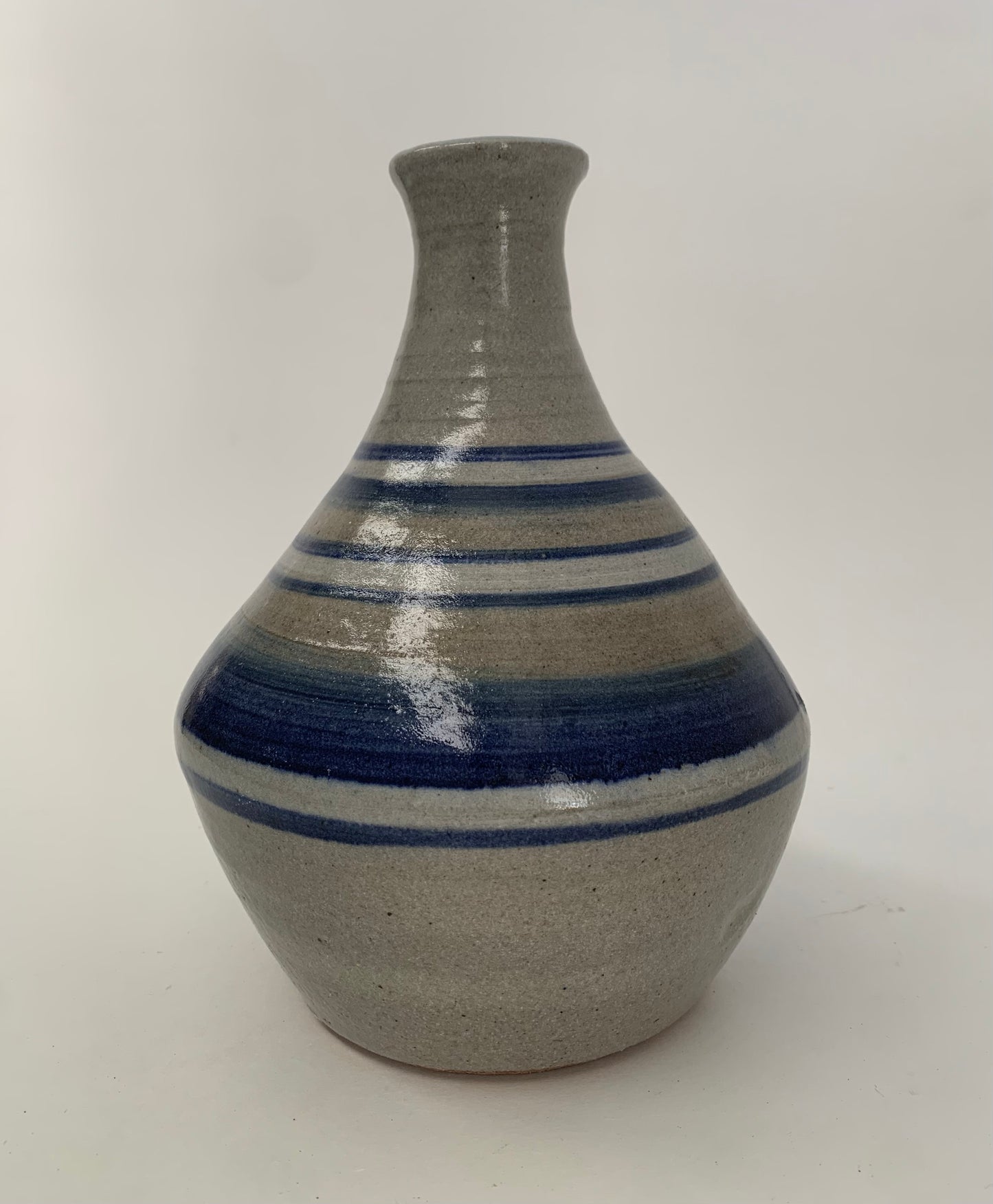 Hand Thrown Studio Pottery Vase, Blue and Cream