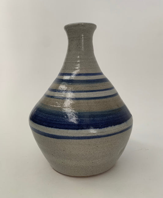 Hand Thrown Studio Pottery Vase, Blue and Cream