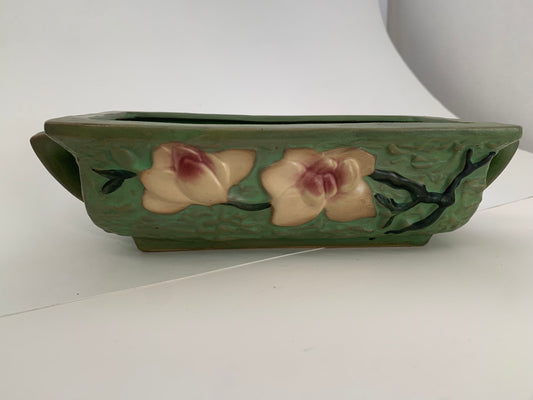 Green & Pink Roseville Pottery, Rectangular Magnolia Planter