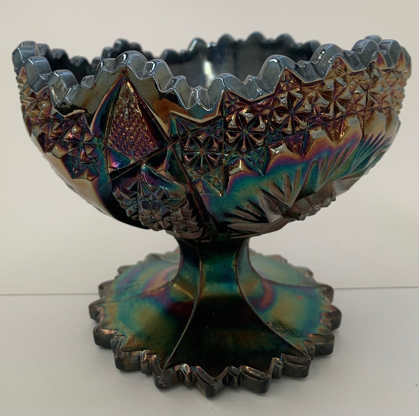 Vintage Fenton Amethyst Carnival Glass, 5" Starburst Candy/Pedestal Bowl