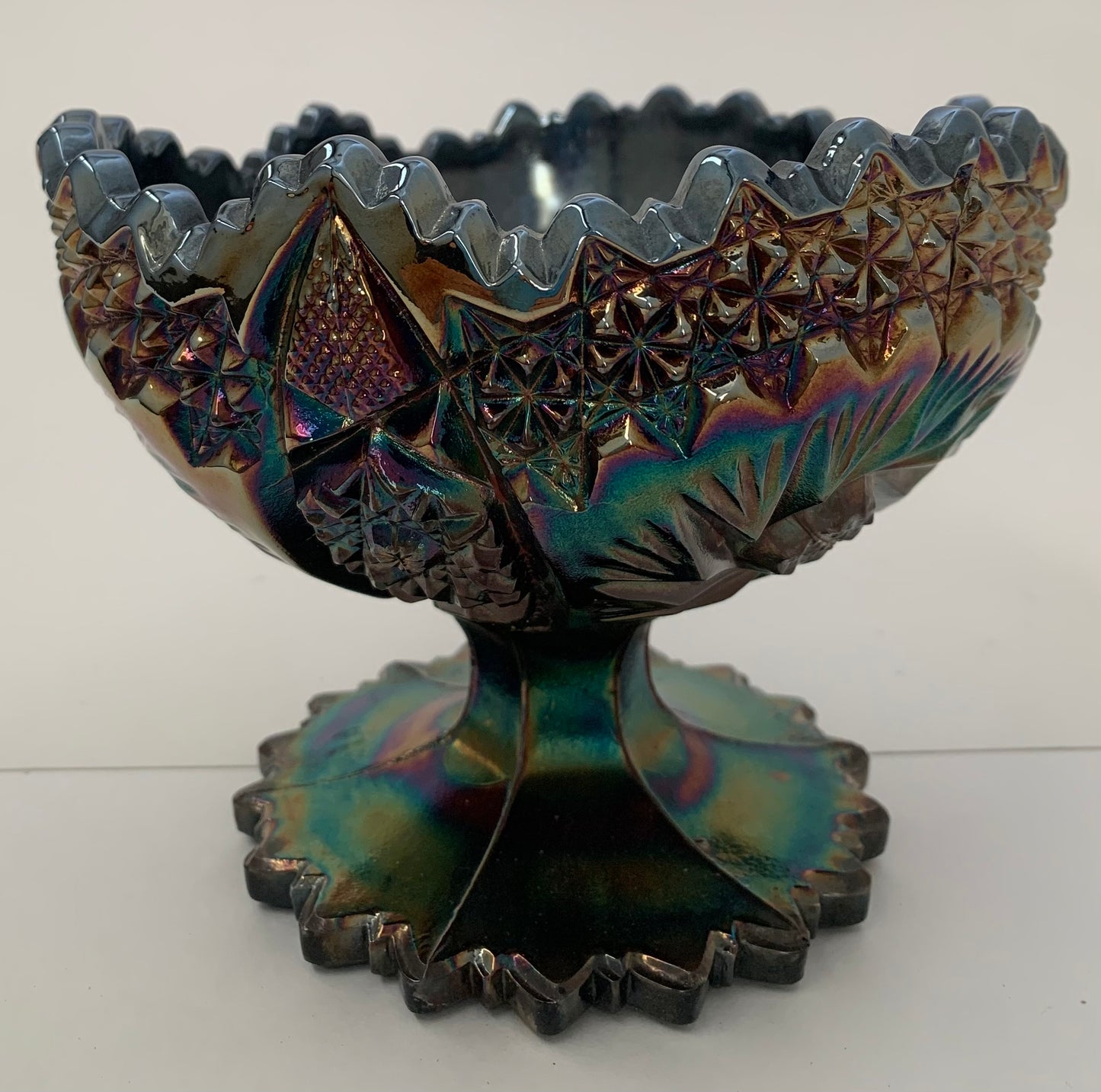 Vintage Fenton Amethyst Carnival Glass, 5" Starburst Candy/Pedestal Bowl