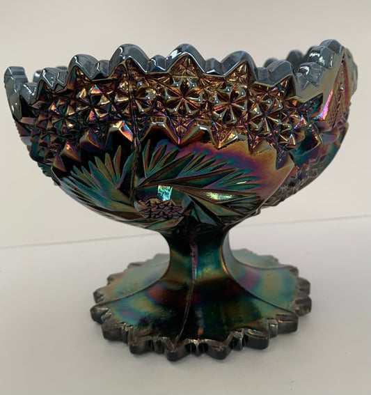 Vintage Fenton Amethyst Carnival Glass, 5" Starburst Candy/Pedestal Bowl