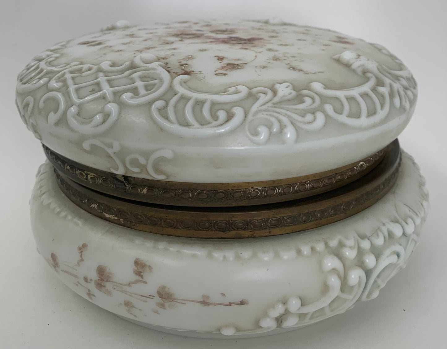 C.F. Monroe Wave Crest  Antique Oval Opal Glass Dresser Box