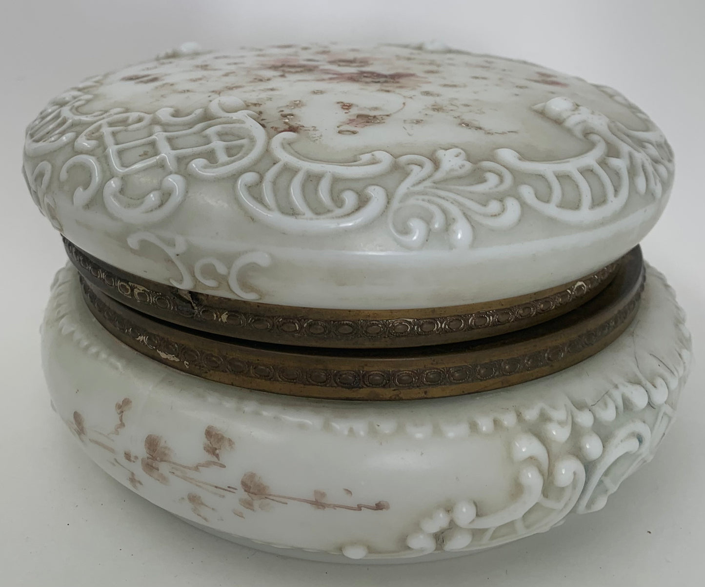 C.F. Monroe Wave Crest  Antique Oval Opal Glass Dresser Box