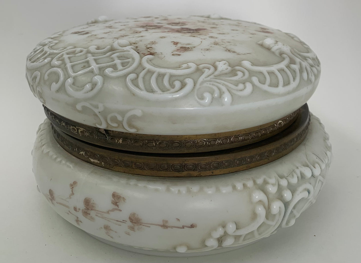 C.F. Monroe Wave Crest  Antique Oval Opal Glass Dresser Box