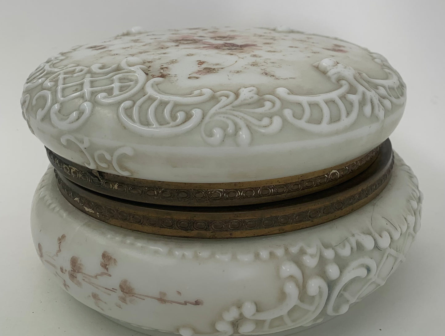 C.F. Monroe Wave Crest  Antique Oval Opal Glass Dresser Box