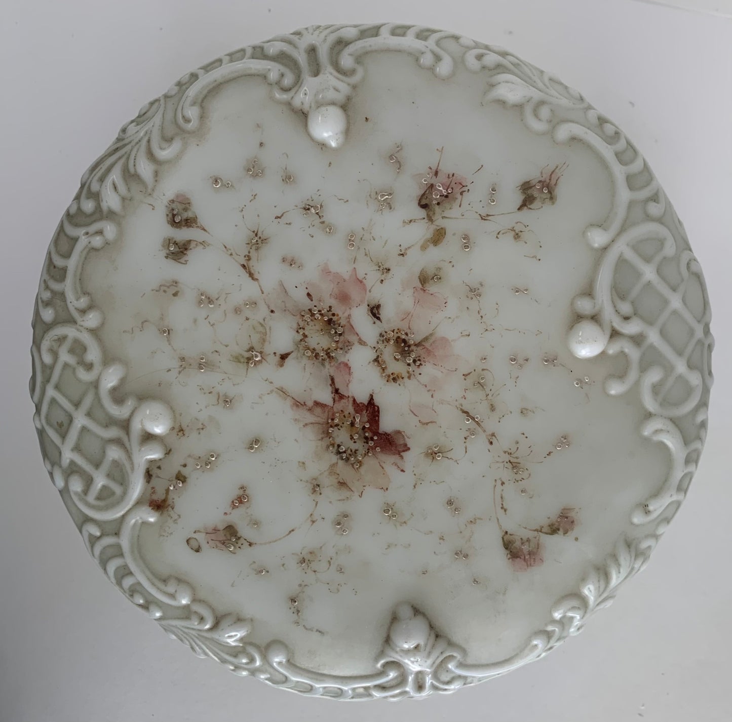 C.F. Monroe Wave Crest  Antique Oval Opal Glass Dresser Box