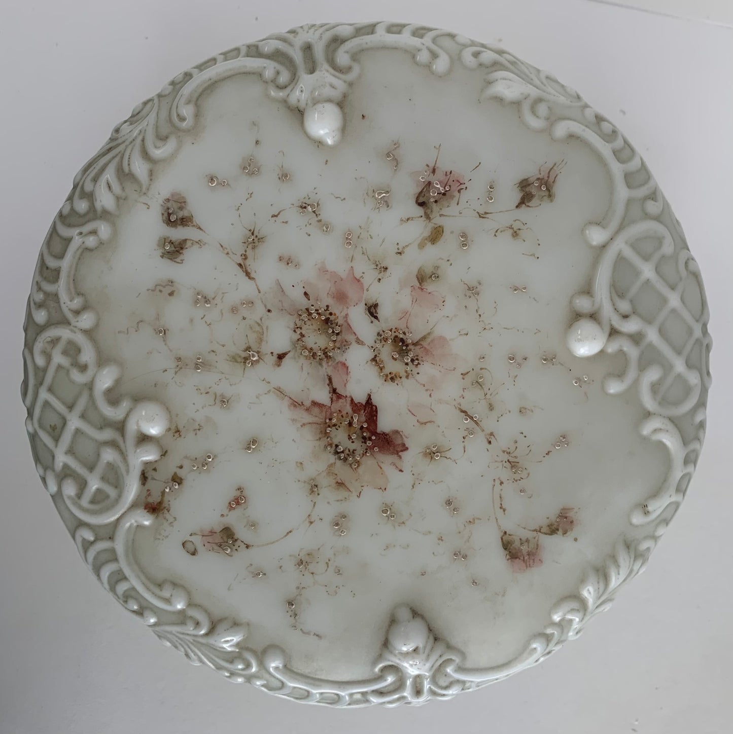 C.F. Monroe Wave Crest  Antique Oval Opal Glass Dresser Box