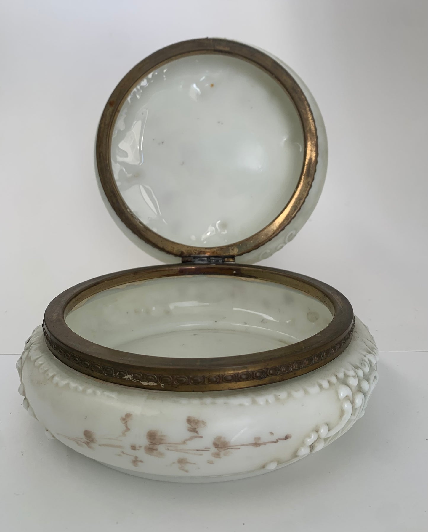 C.F. Monroe Wave Crest  Antique Oval Opal Glass Dresser Box
