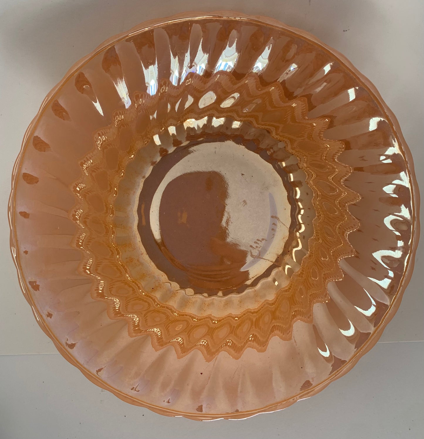 Vintage FireKing Peach Swirl Luster Bowl