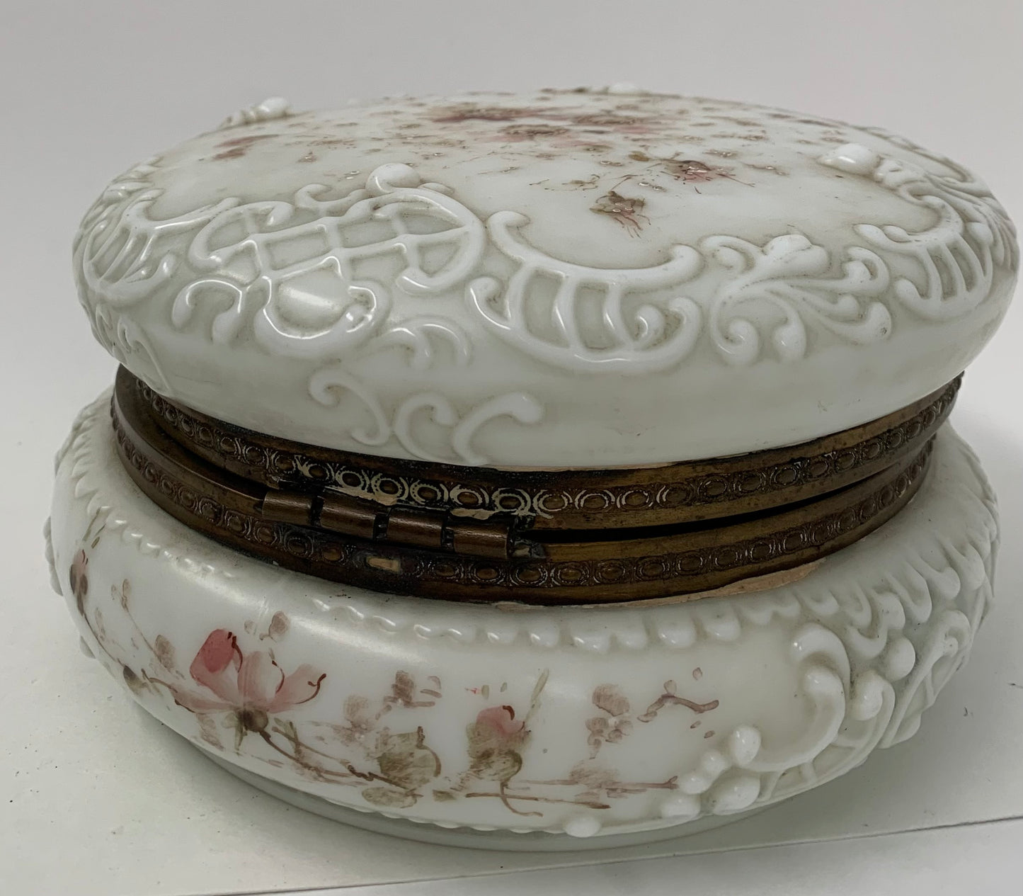 C.F. Monroe Wave Crest  Antique Oval Opal Glass Dresser Box