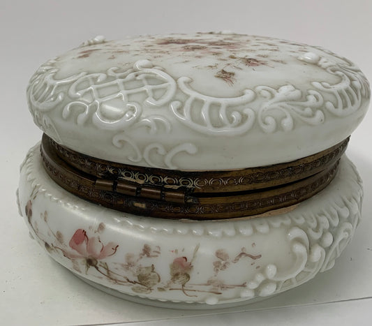 C.F. Monroe Wave Crest  Antique Oval Opal Glass Dresser Box