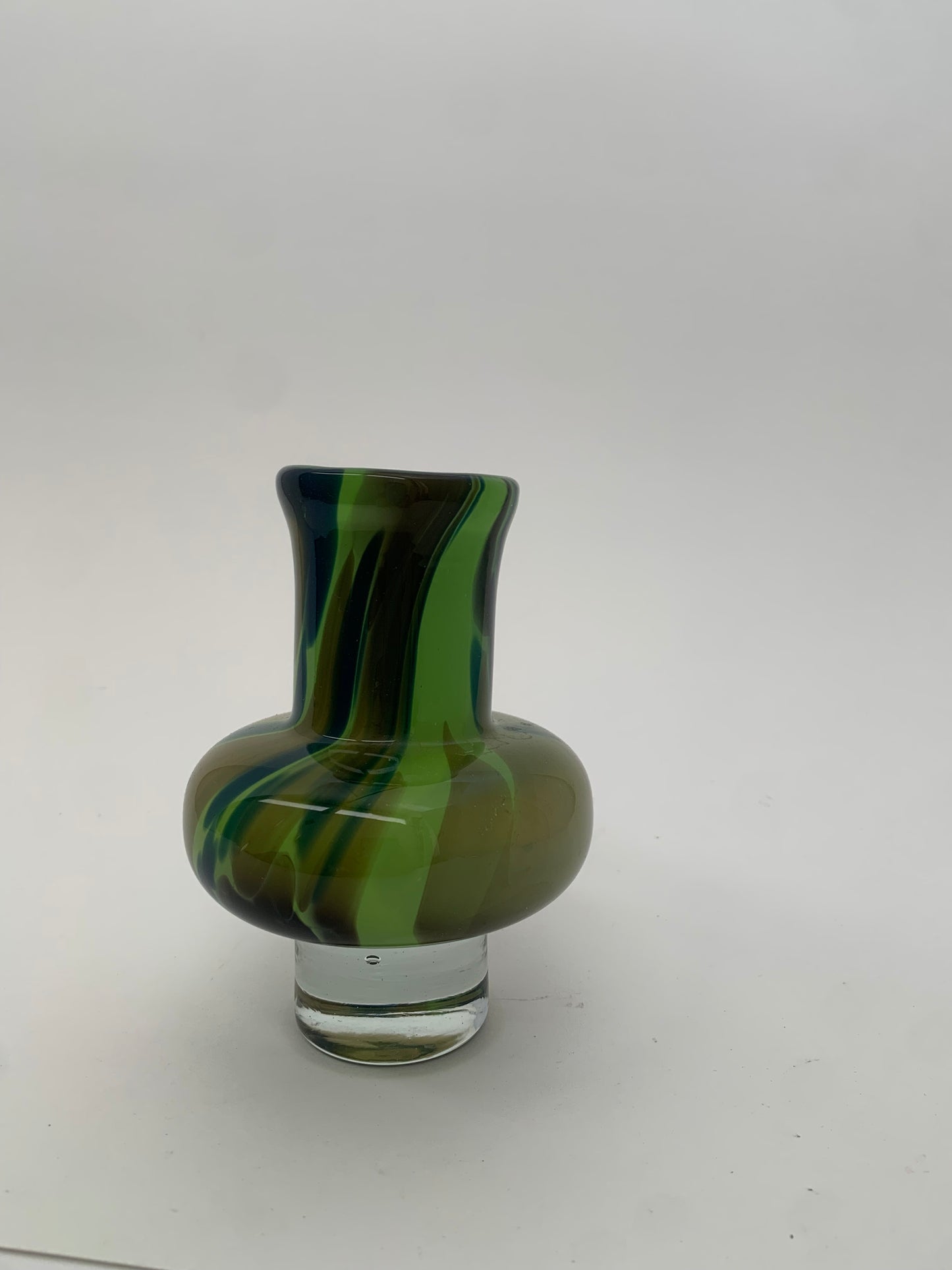 Unique Hand-Blown Art Glass Vase in Greens