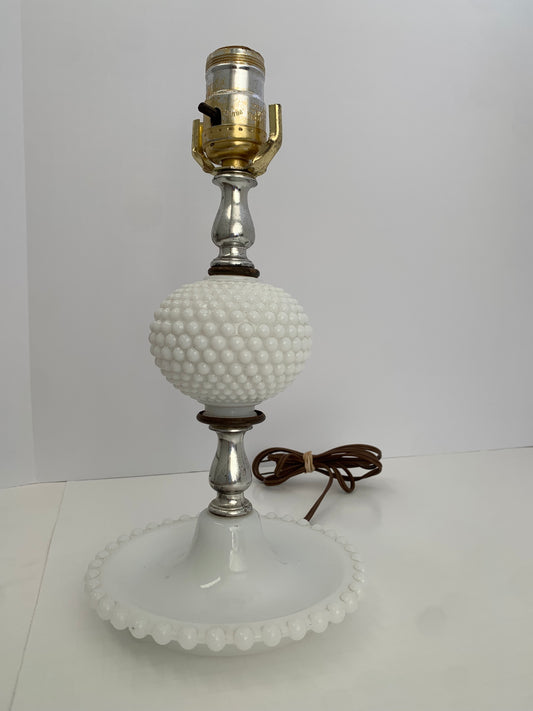Vintage Hobnail Milk Glass table Lamp with Saucer  Base