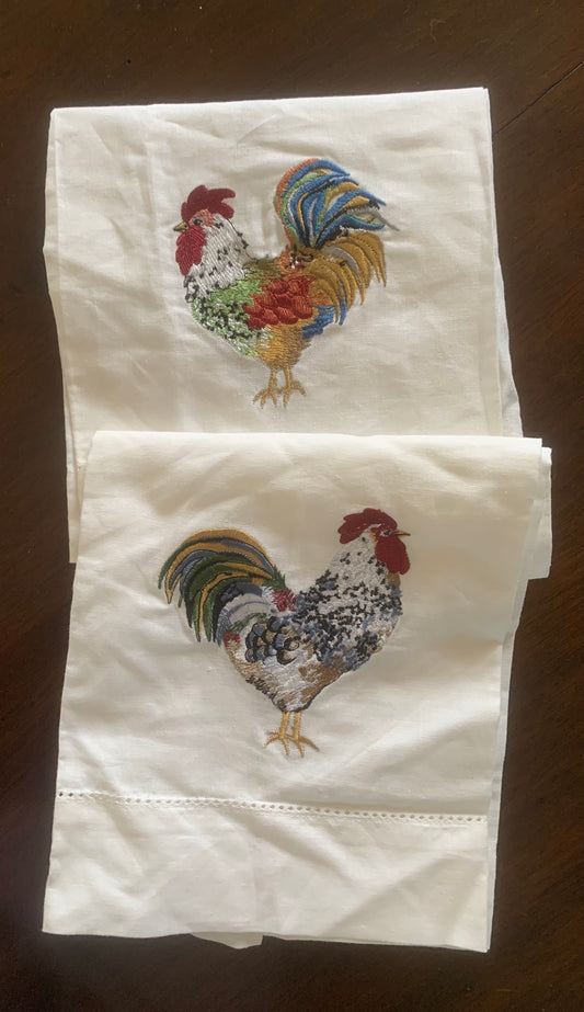 Roosters Embroidered Kitchen Towels
