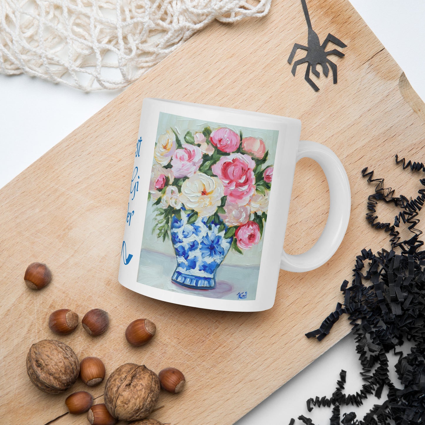 Best GiGi Ever Blue & White Vase w/Flowers Mug