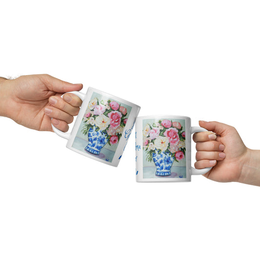 Best Grandma Ever Blue & White Floral Mug