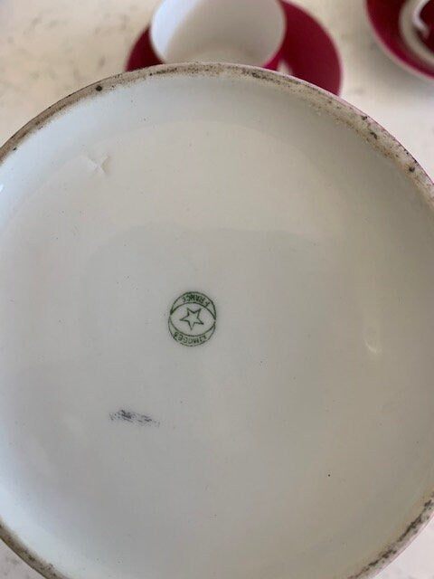 Limoges Mid-Century Modern Teapot with Matching Teacups and Saucers