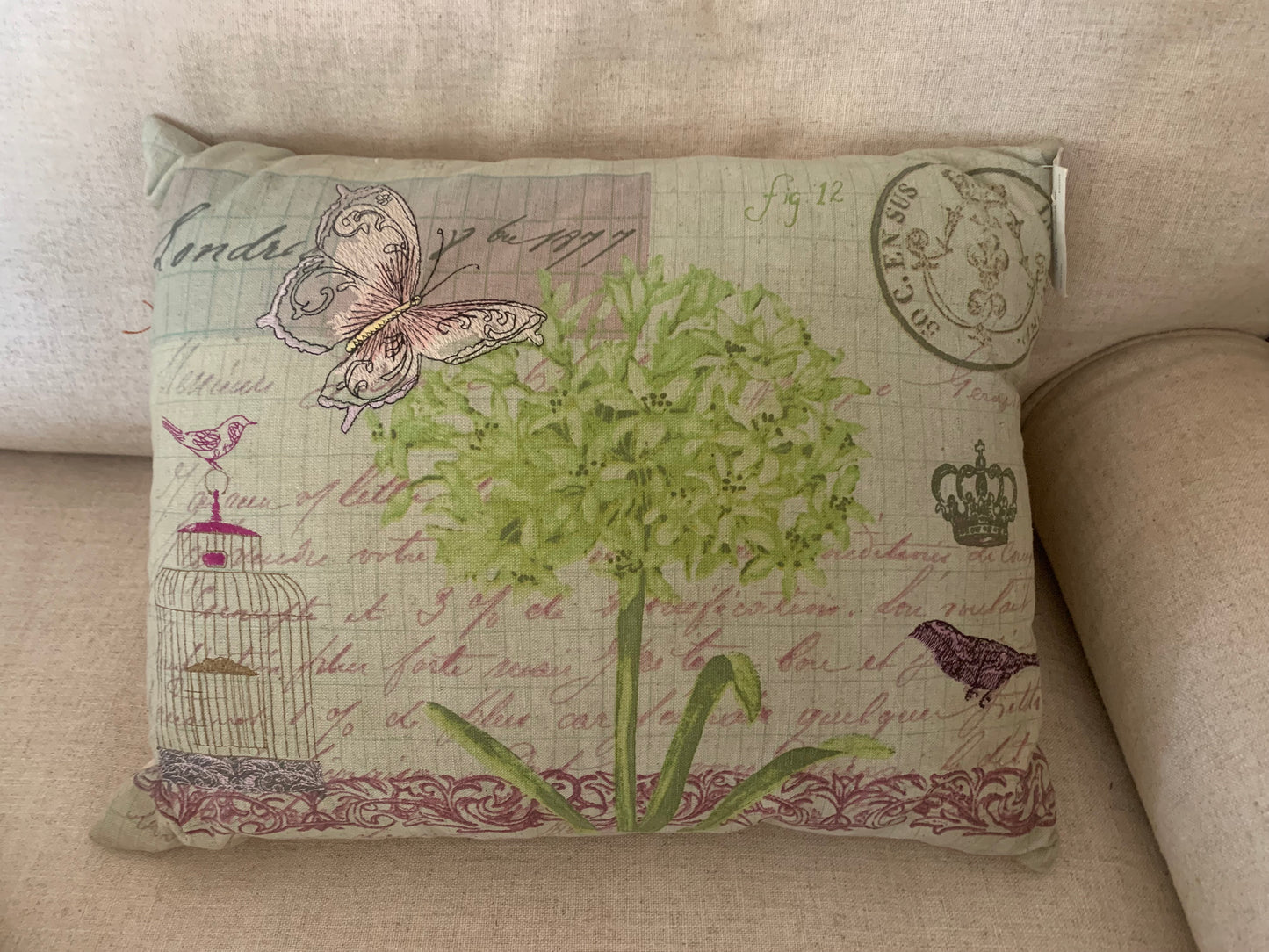 French Print Botanical Decorative Pillow