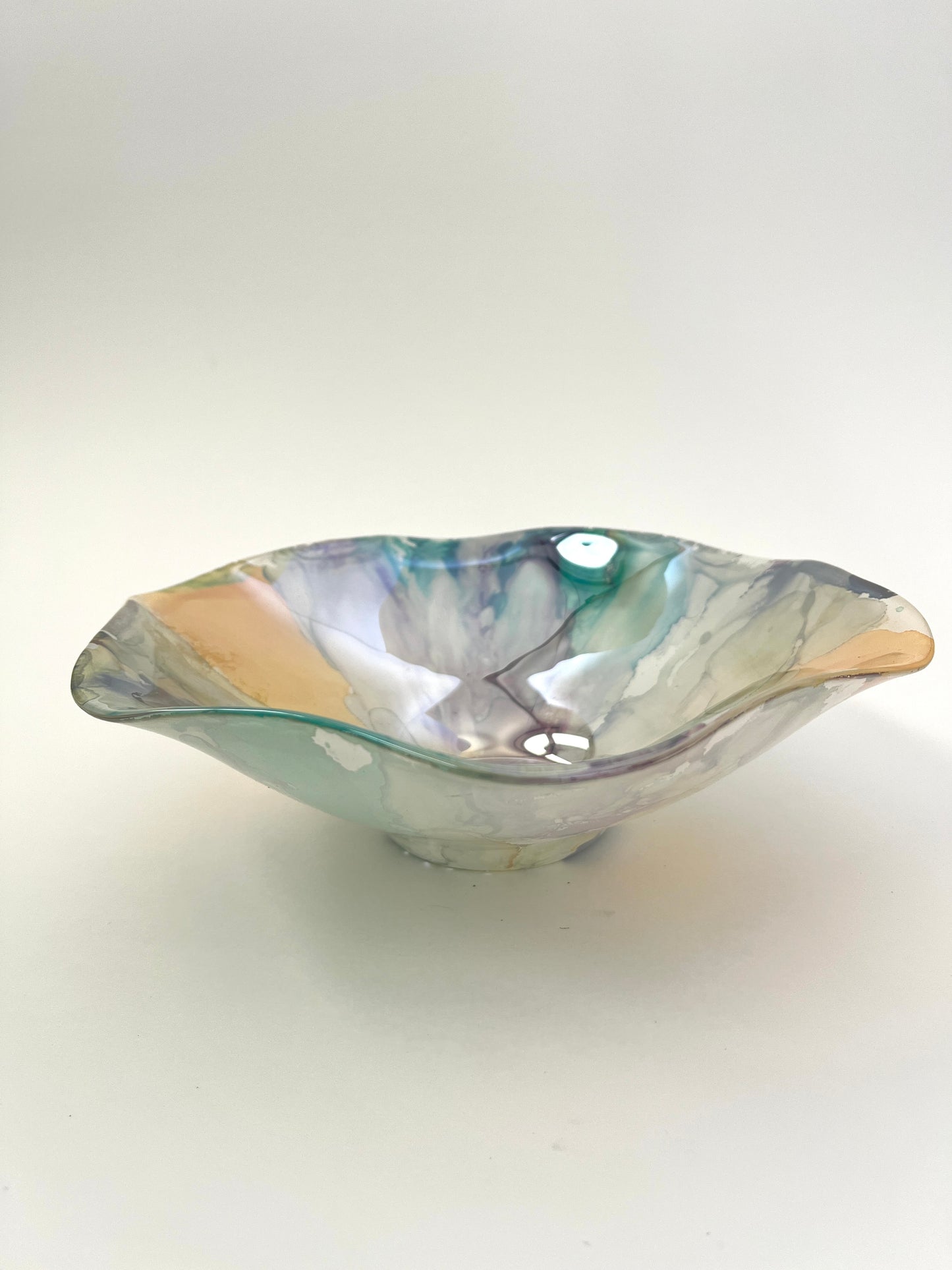 Watercolor Art Deco Style Art Glass Bowl