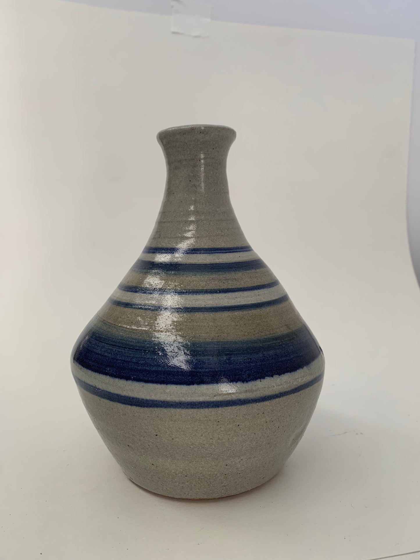 Hand Thrown Studio Pottery Vase, Blue and Cream