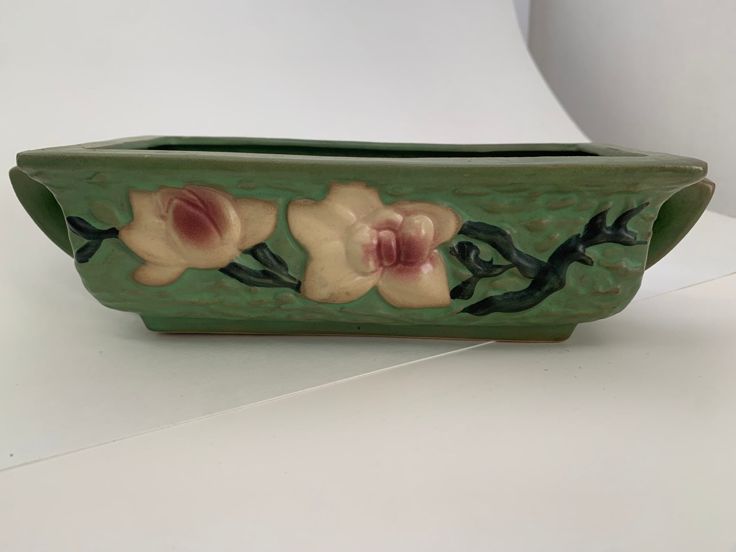 Green & Pink Roseville Pottery, Rectangular Magnolia Planter