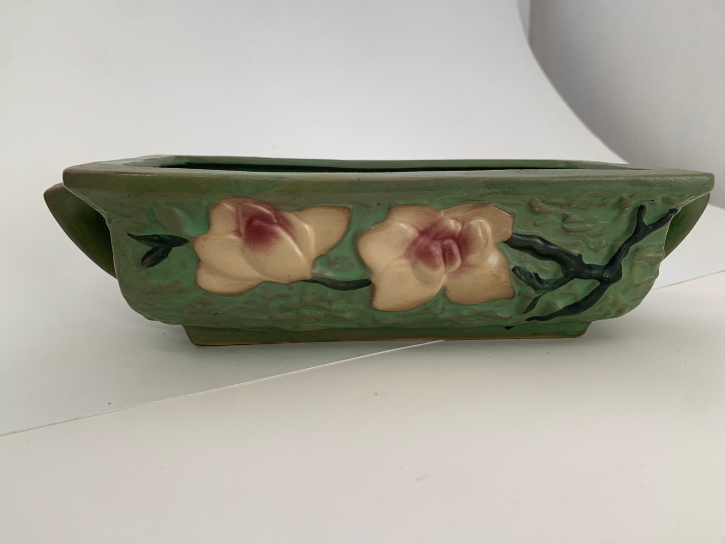 Green & Pink Roseville Pottery, Rectangular Magnolia Planter