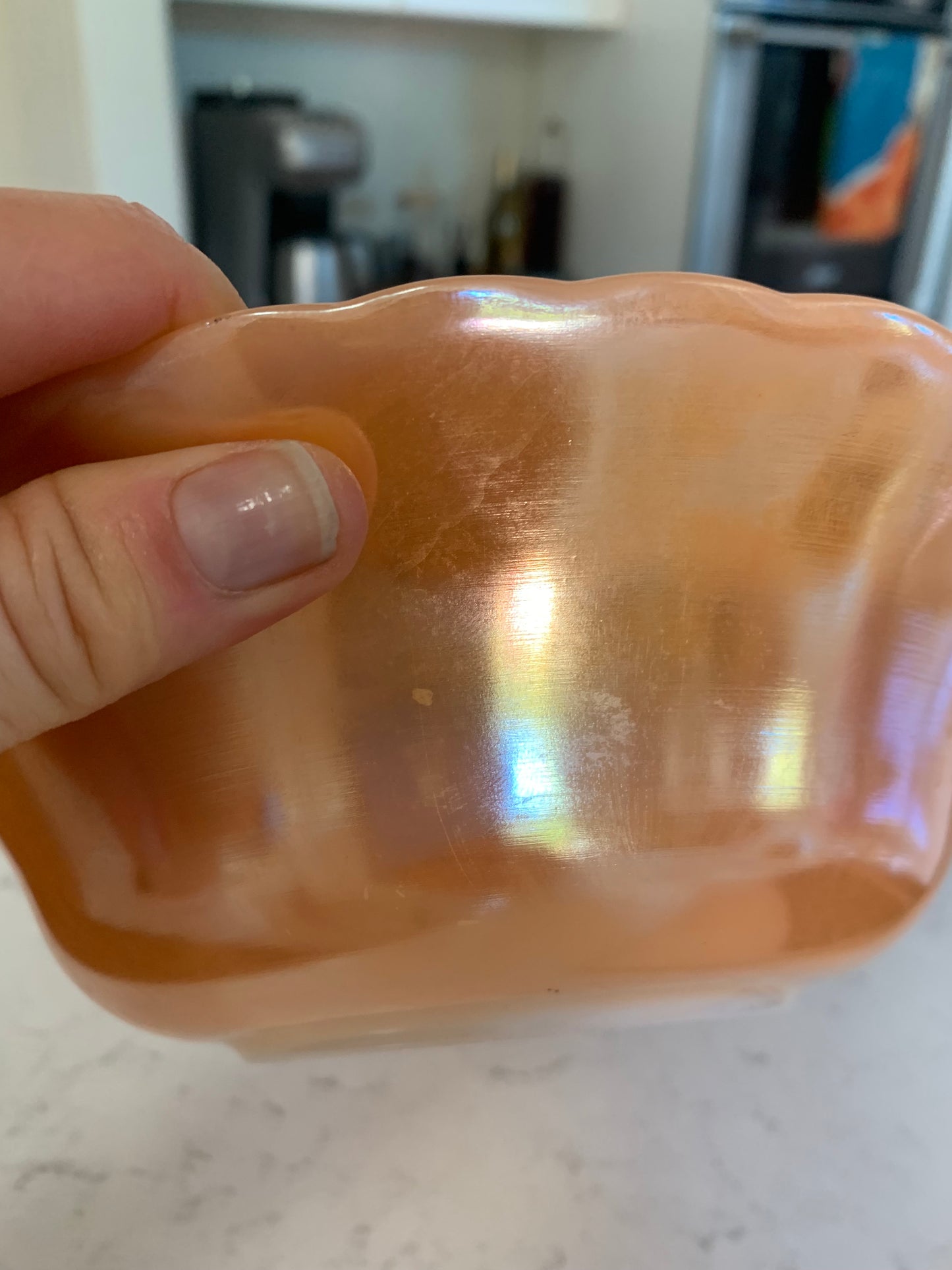 Vintage FireKing Peach Swirl Luster Bowl