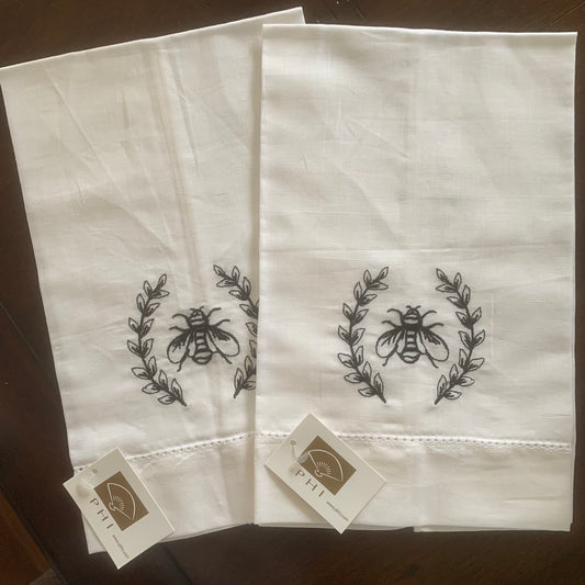 French Bees Cotton Linen Display, Finger Towels - Set of 2